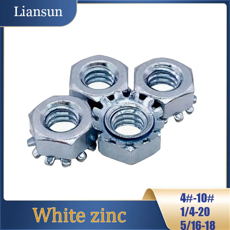 

Galvanized Steel K-Type Lock Nuts With External Tooth Lock Washers #4#6#8#10 1/4“ 5/16” Gear K-Type Lock Nuts With Tooth Design