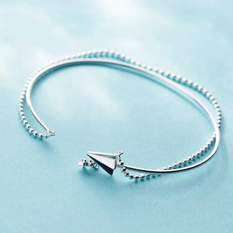 

Simple Paper Airplane 925 Sterling Silver Personalized Sweet Double-layer Bead Pentagram Opening Bracelet TYB604