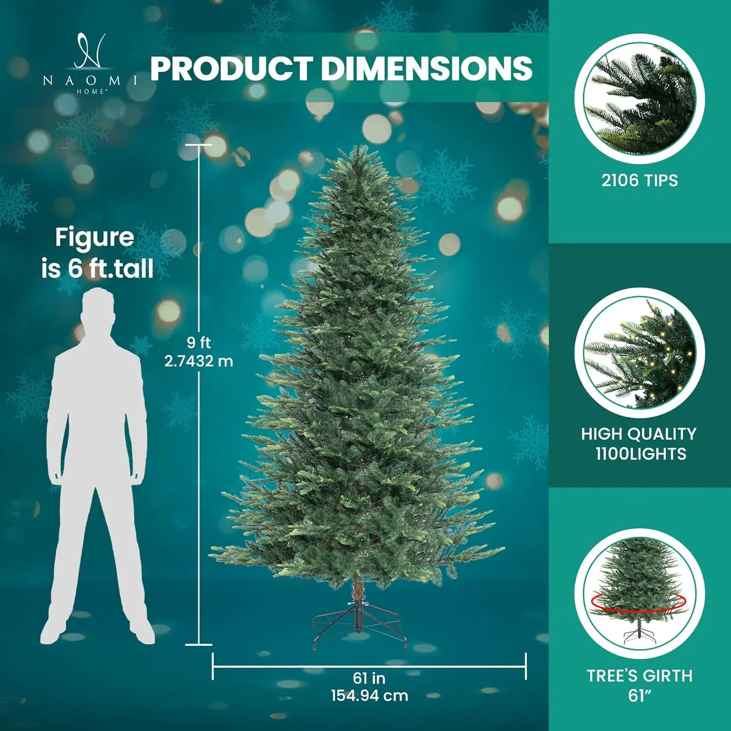 9 ft Nordic Pre-Lit Christmas Tree, 1,100 Warm Lights