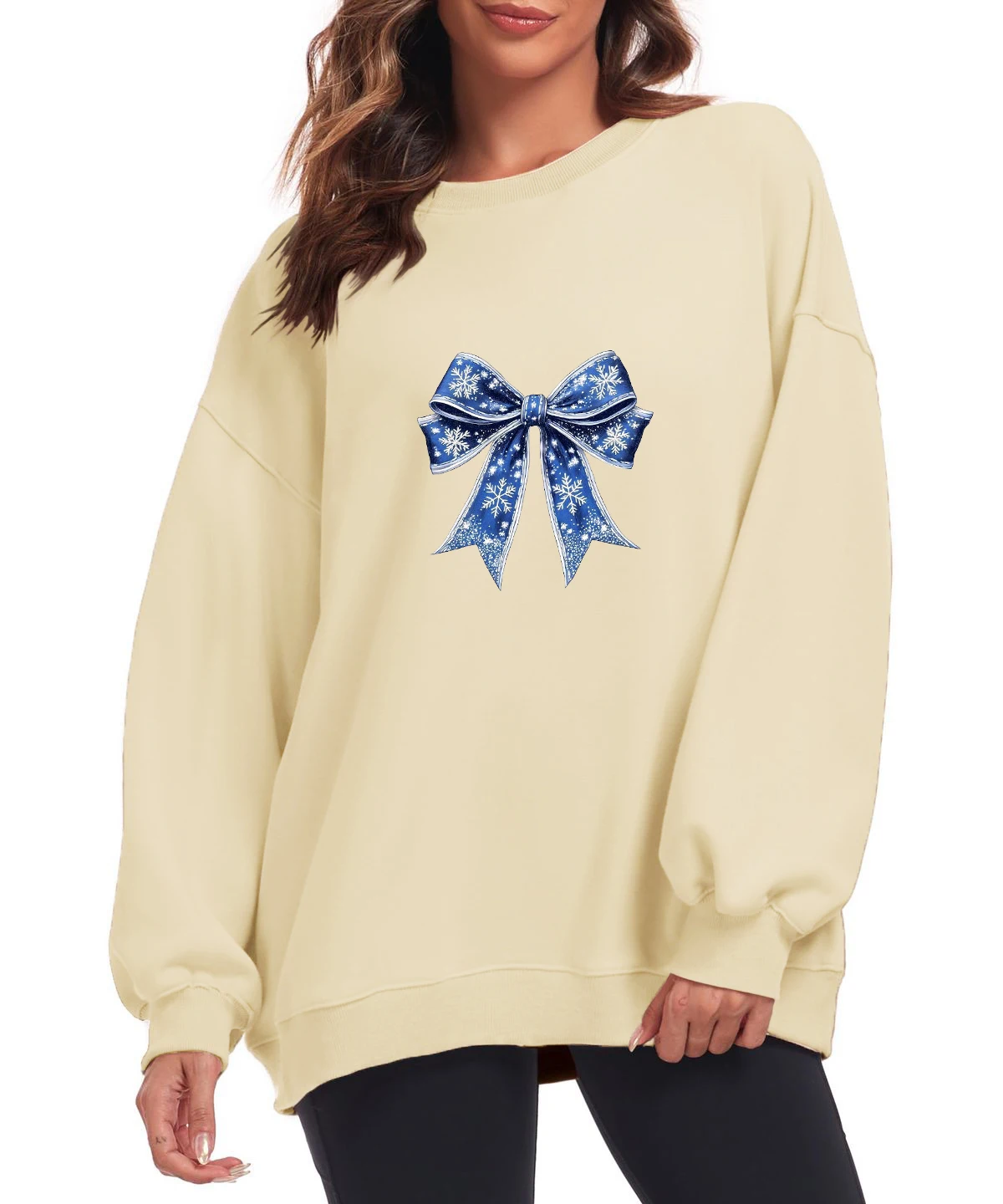 Round Neck Women Sweatshirt Velvet Winter Casual Novy God Russian New Year Printed Pattern Woman Clothes Casual T-Shirts Tops