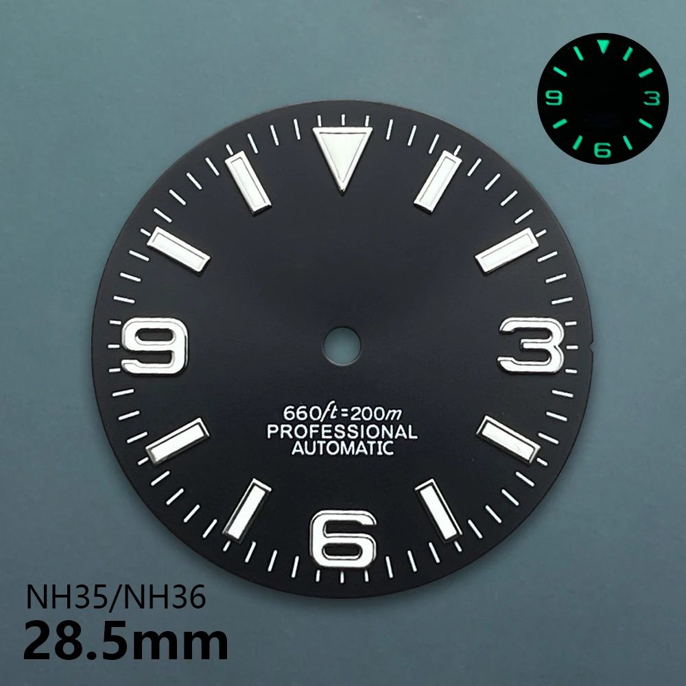 28.5 مللي متر S شعار Ex plorer Sunburst الهاتفي صالح NH35/NH36/4R حركة الأخضر مضيئة ساعة عالية الجودة تعديل الملحقات #2