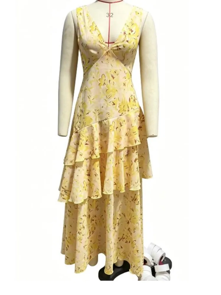 

Dresses 2026 Woman New Summer Sexy Backless Dress Flower Printed Sleeveless Leace-up Vestidos Simple Style Fashion Temperament