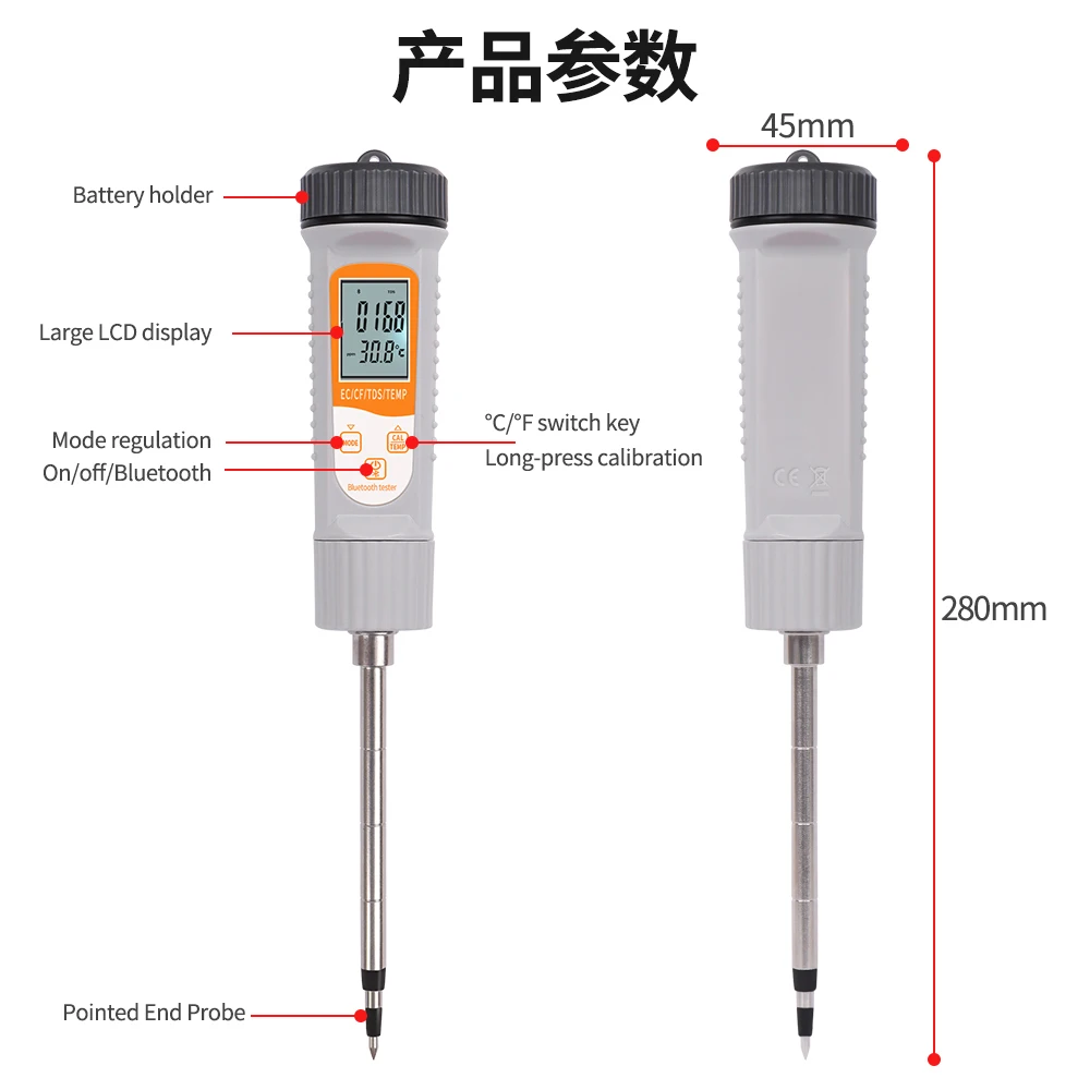 Bluetooth Soil Tester EC TDS CF Temperature Meter Moisture Humidity Sensor Plant Monitor Detector for Garden Greenhouse