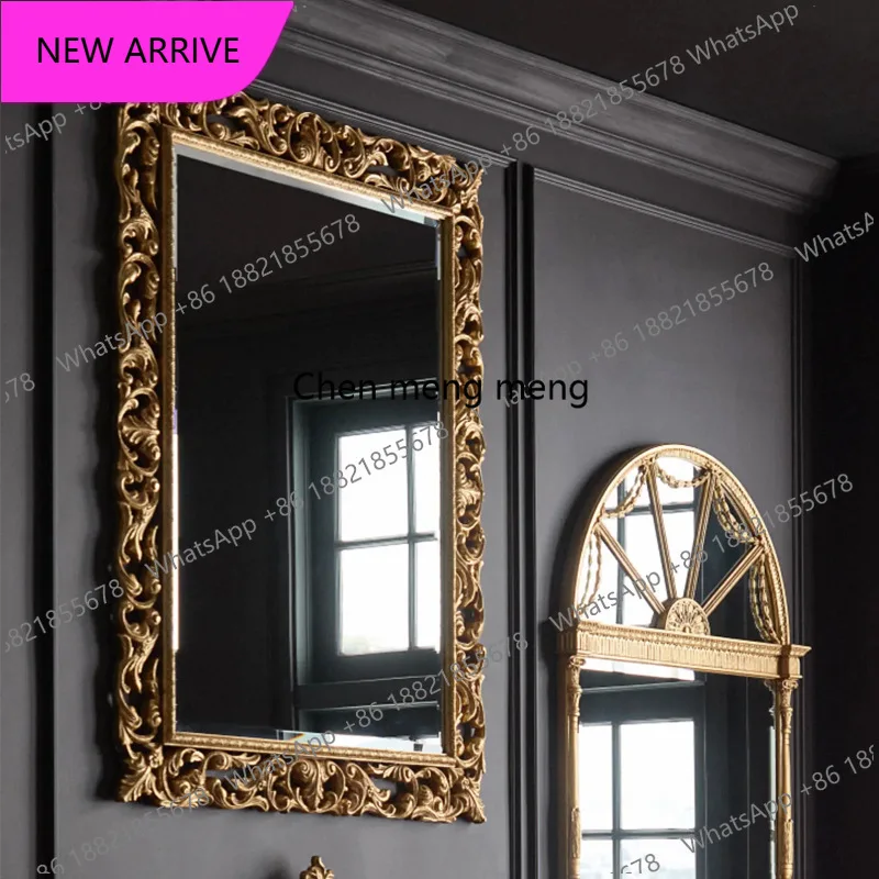 a139 French gold carved rectangular decorative mirror retro light luxury, wall-mounted half-body mirror