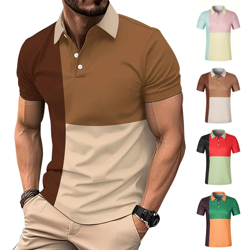 GZMS-insSummer New Men's Short SleevePOLOShirt Fashion Color Contrast Polo Shirt