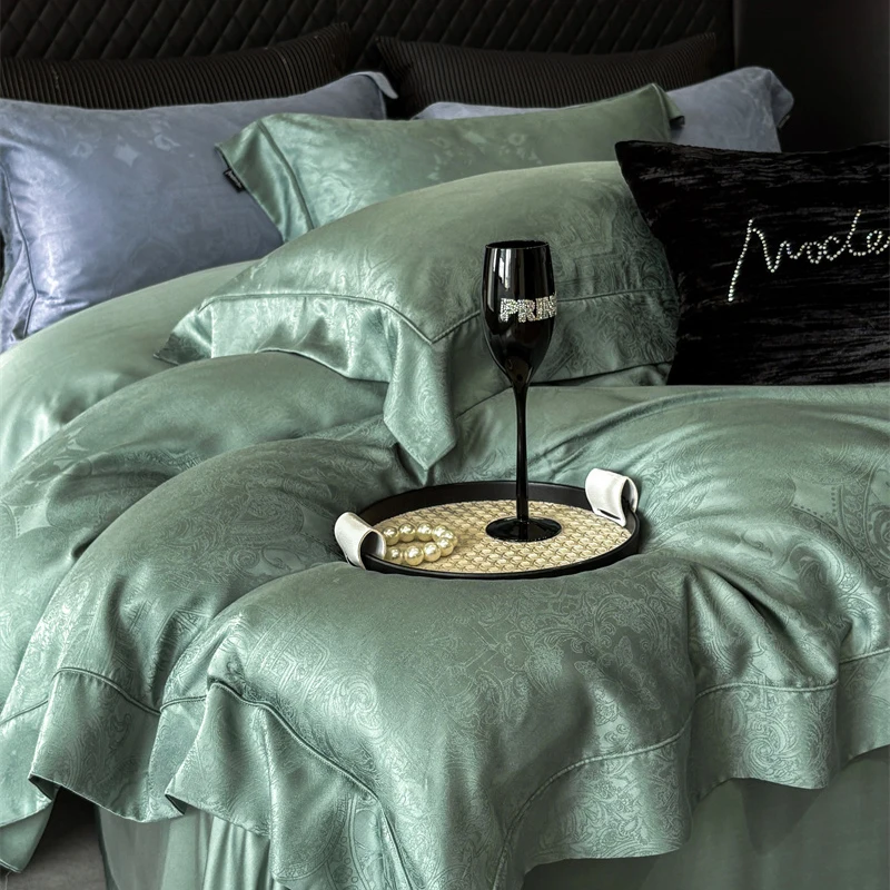 600TC Lyocell Bamboo Fiber Soft Silky Cool Feeling Bedding Set Vintage jacquard Duvet Cover Bed Sheet/Fitted Sheet Pillowcases