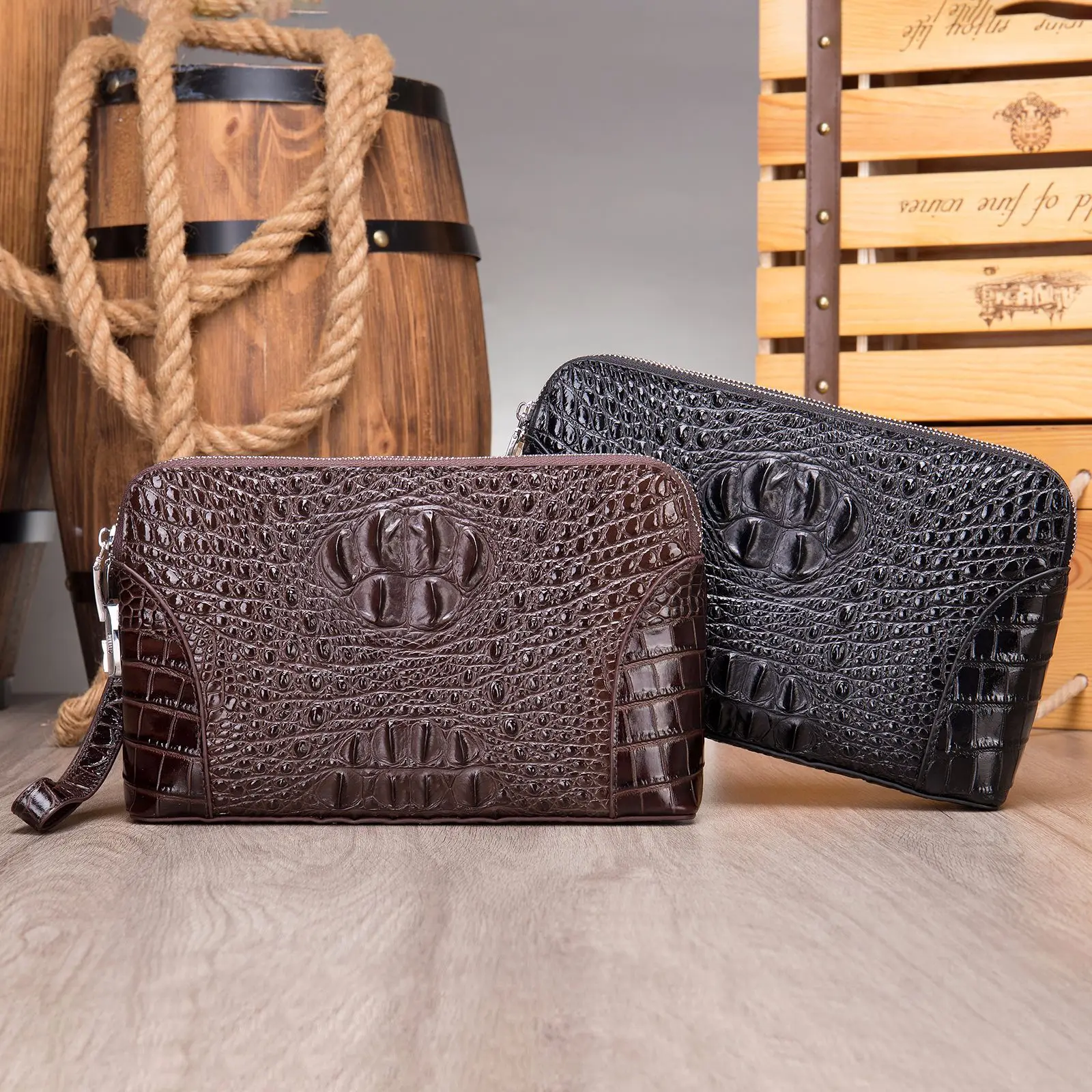 Crocodilo Padrão Axila Clutch Bag, titular do cartão anti-roubo, carteira de luxo dos homens