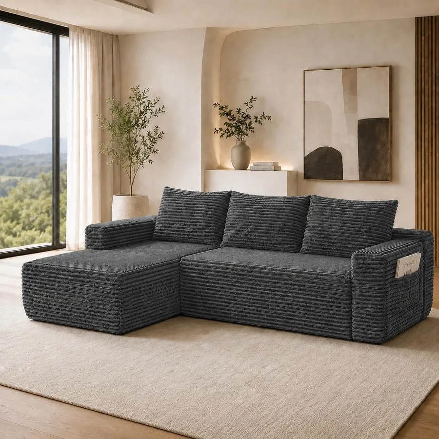 96 inch Boneless Couch, Modular L-Shaped Cloud Sectional Sofa, Dark