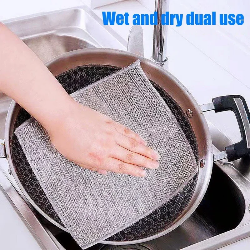 Silver wire cloth, double-sided thick kitchen dishwashing cloth, non greasy and can replace steel wire ball dishwashing cloth