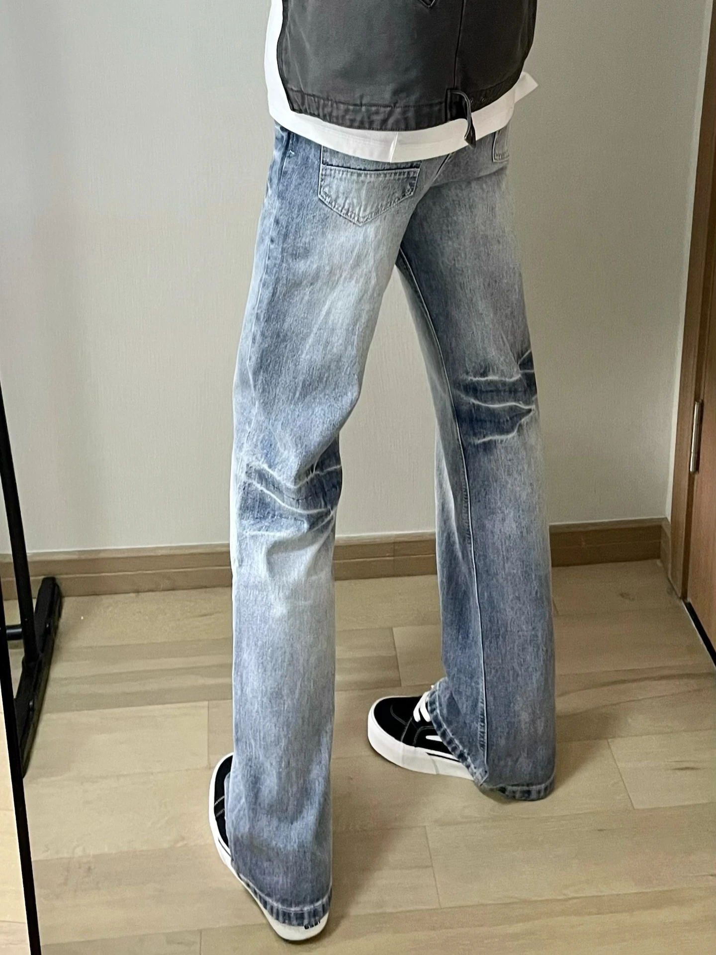 Coldstone Men's Flared Jeans American High Street Cleanfit Straight Leg Slimming Knife  Jeans Youthful Wear Resistant