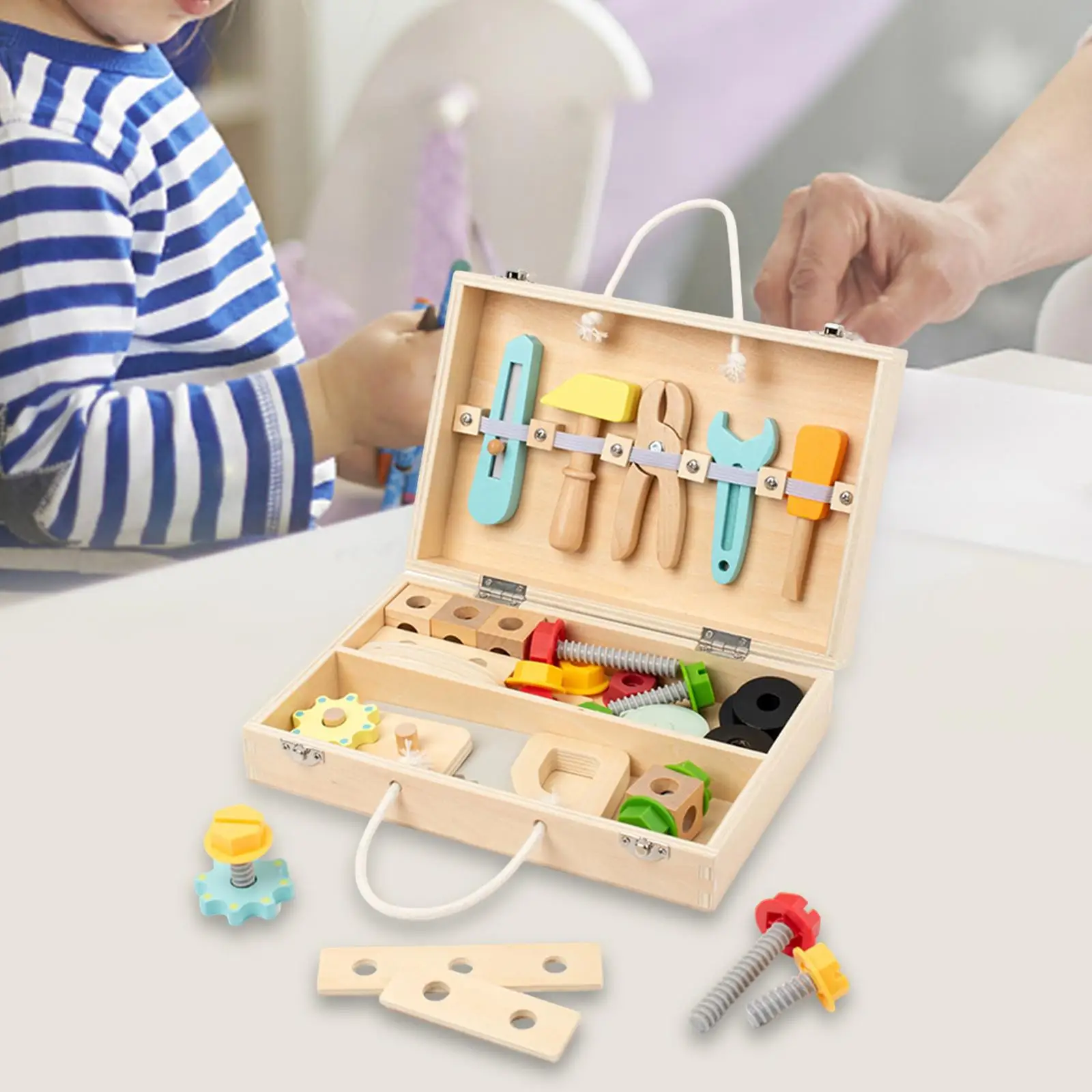 

Wooden Toddlers Tool Set Stem Educational Pretend Play Nuts and Bolts Set for Preschool Girls Boys Toddlers Kids Holiday Gifts