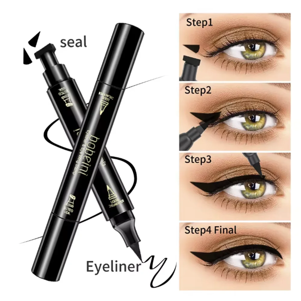 Les bonnes nouvelles paresseux! Stylo eye-liner à double tête. conception de joint et conception du corps du stylo, tirage sans effort un eye-liner parfait