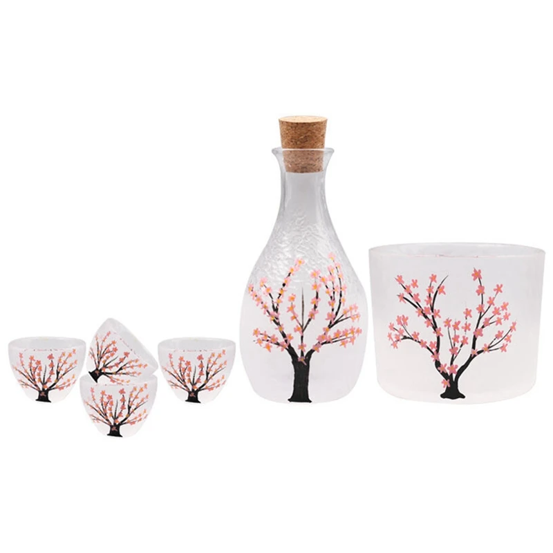 

Lead-Free Glass Japanese Style Clear Wine Pot Cherry Blossom Wine Set Hot Wine Warming Vessel For White Wine Pot