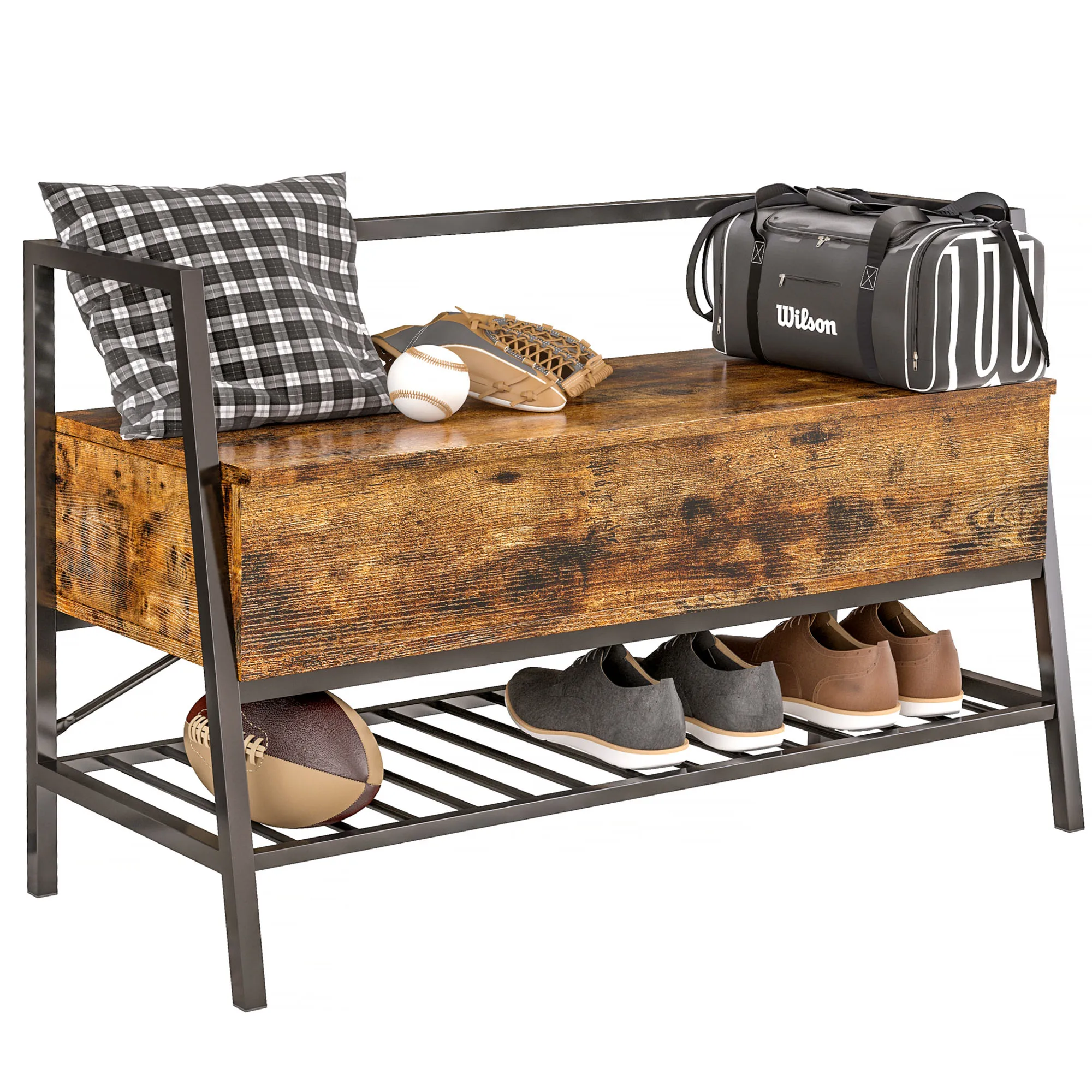 

IRONCK Storage Bench, 39.4''Industrial Shoe Rack Bench with Storage Box for Entryway, Bedroom, Closet, Hallway Entryway Bathroom