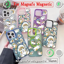 Cute M-Mofusands Cat Magsafe Magnetic Case for Samsung S25 S24 S23 S22 S21 S20 FE Plus Ultra 5G Soft Silver Plated Cover