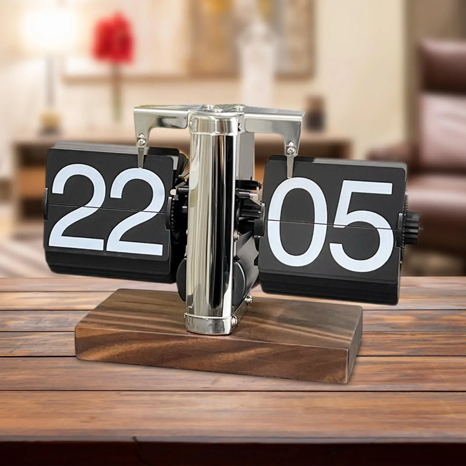Flip Bureauklok Vintage, Digitale Mechanische Flip Klok, 24 Uur Anti Slip Basis Draaiknop Verstelbare Batterij Aangedreven Digitale Flip Down Klok Voor Woonkamer Kantoor