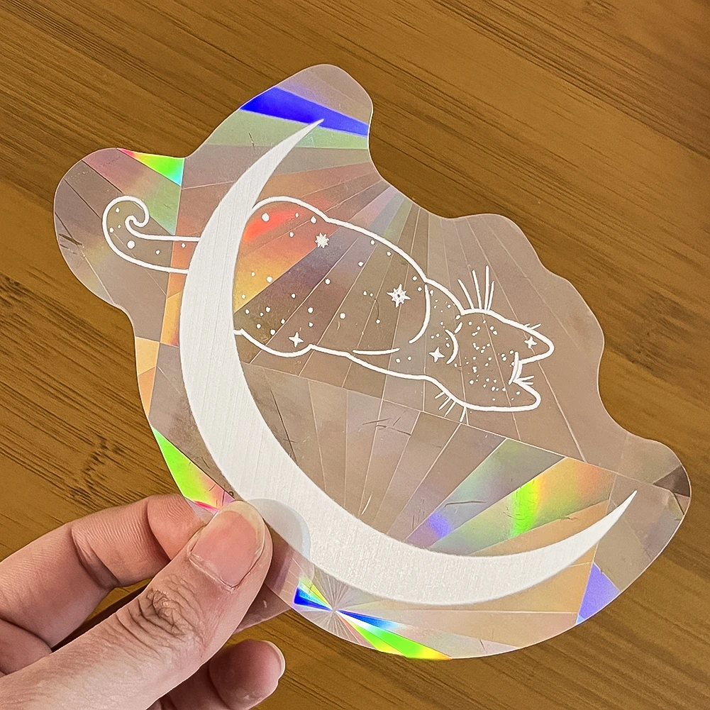 컬러 레이저 정적 유리 스티커 고양이 달 재미 있은 태양 포수 레인보우 프리즘 스티커 Anti-collision Glass Home Store Decorations
