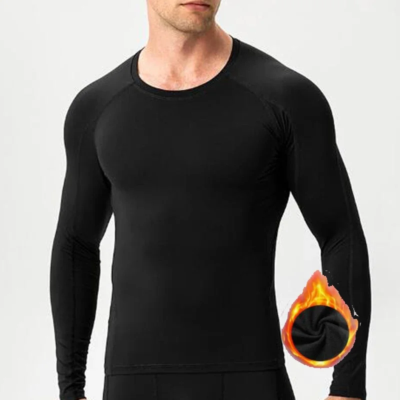 Autumn Winter Men Undershirts Thermal Underwear Thin Fleece Elastic Compression Fitness For Winter Sports Wear