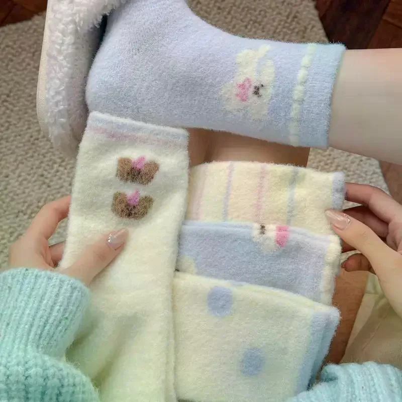 Cute Cartoon Puppy Plush Socks for Women - close-up view