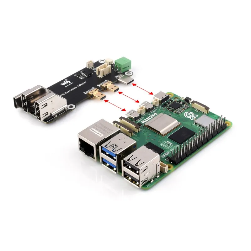 Micro HDMI-compatible to HDMI-c Multifunctional Adapter for Raspberry Pi 5 / 4B  Two Power Supply Methods Dual 4K Output