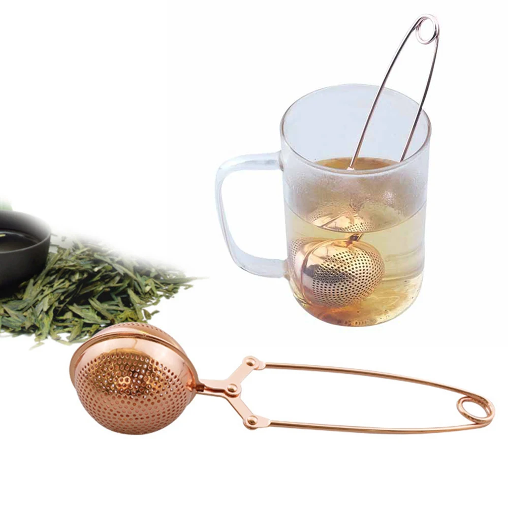 Portable Tea Infuser Stainless Steel Sphere Mesh Tea Strainer Coffee Spice Filter Diffuser Handle Tea Ball Rose Gold