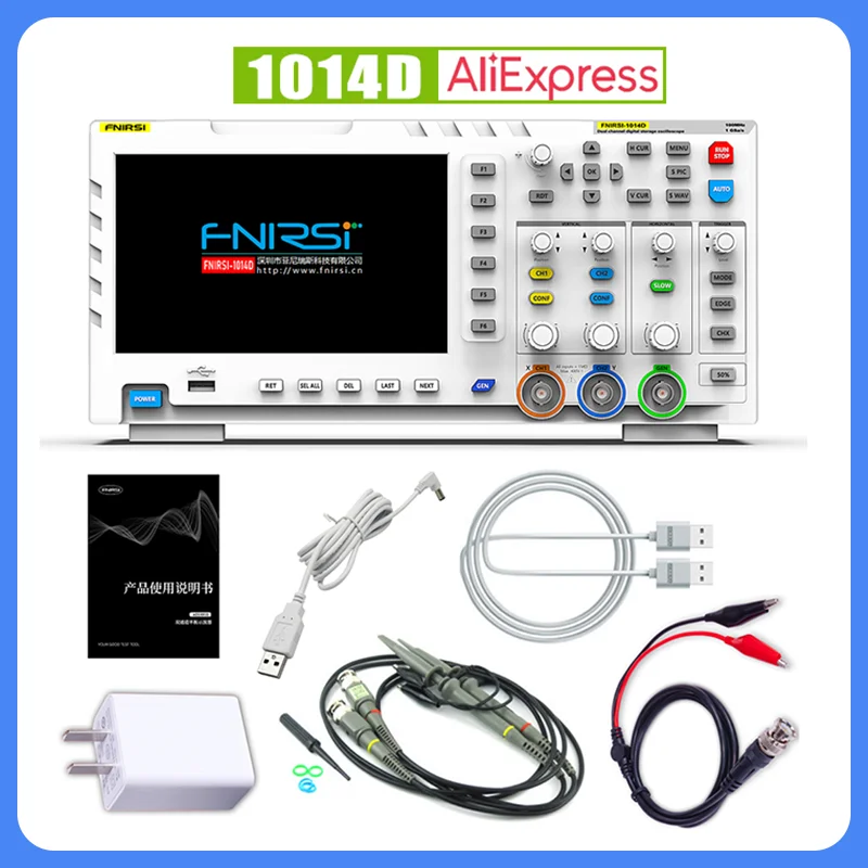 FNIRSI 1014D Digital Oscilloscope 2-In-1 Dual Input Signal Generator 7'' TFT LCD Desktop Oscilloscope 1GSa/S Sample Rate