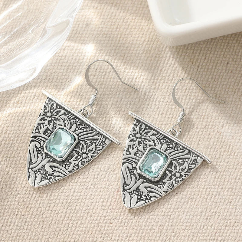 Vintage Bohemian Creative Geometric Dangle Earrings Female Inlay Synthetic Zircon Pendant Earrings Casual Daily Holiday Jewelry