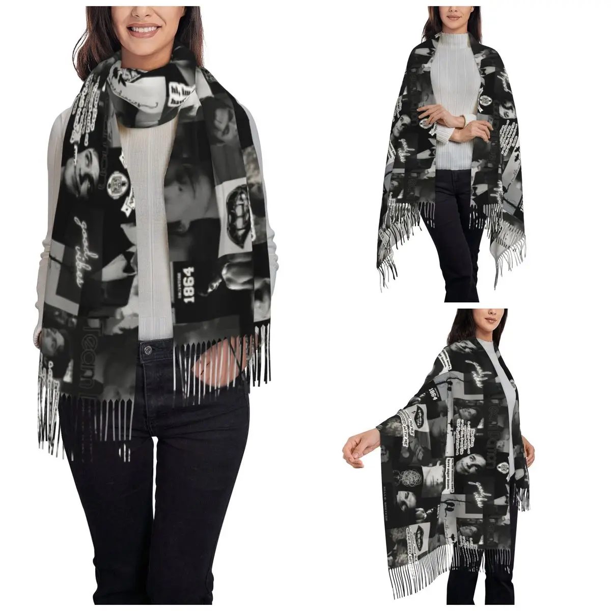 The Vampire Diaries Damon Salvatore Shawl Wraps for Ladies Winter Warm Large Long Scarf TV Series Pashminas Tassel Scarves