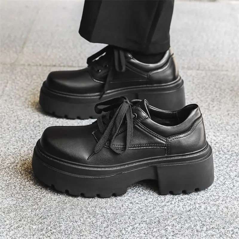 

Square Head British Style Leather Heightened Thick-soled Men's Popular Muffin Bottom Formal Wear Business Casual Derby Shoes