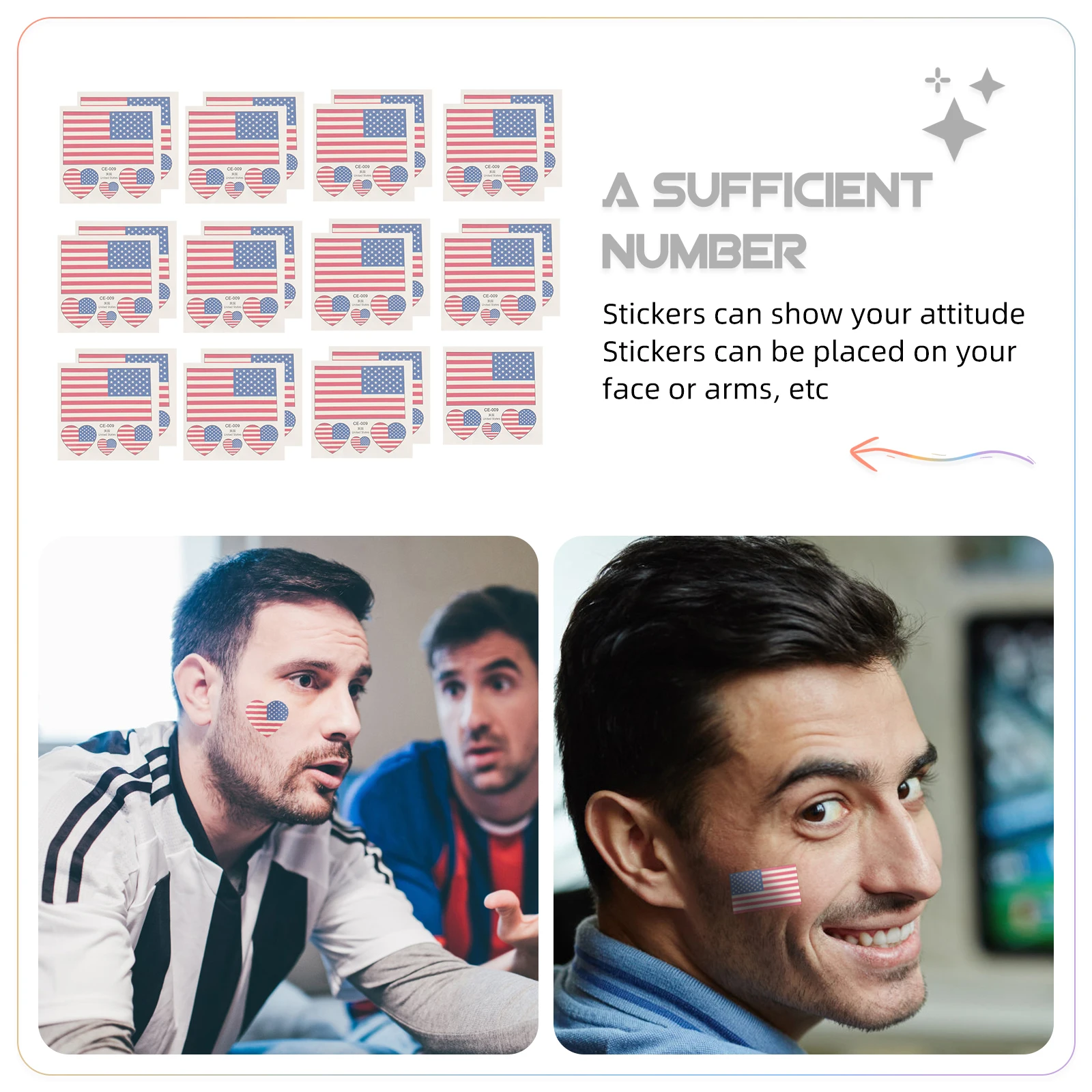 

25pcs Fan Face Stickers American Flag Decal Sports Match Body Tattoo Small Size Washable Removable Usa Patriotic Design