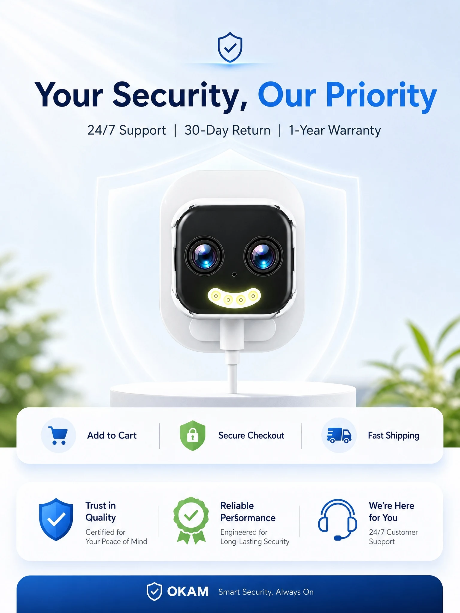 OKAM PRO Window Camera Dual Lens 10X ZOOM 5G WIFI Camera HD 10MP Dual Stand Night Vision Bidirectional Intercom Mobile Detection