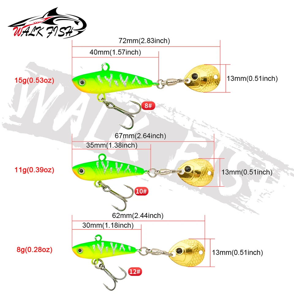 WALK FISH 8/11/15g Neuer VIB Angelköder Spinner Spoon Kleiner Wirbelwind Eisenplatte Rotierender Köder Meeresangeln Seebarsch Süßwasser – Detail 6