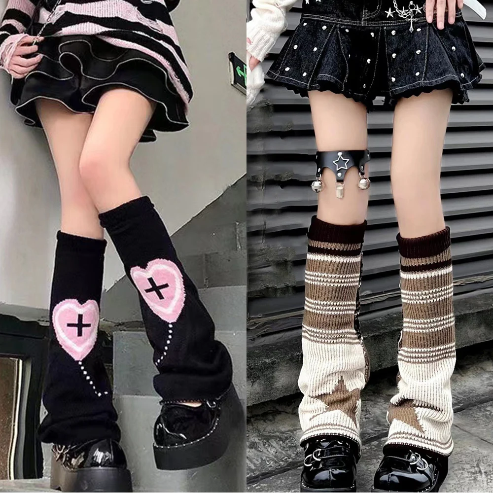 Hot Y2K Girls Leg Warmers JK Girls Lolita Wool Knitted Foot Cover Five pointed Star Wide Leg Socks Set Subcultural Warm Socks