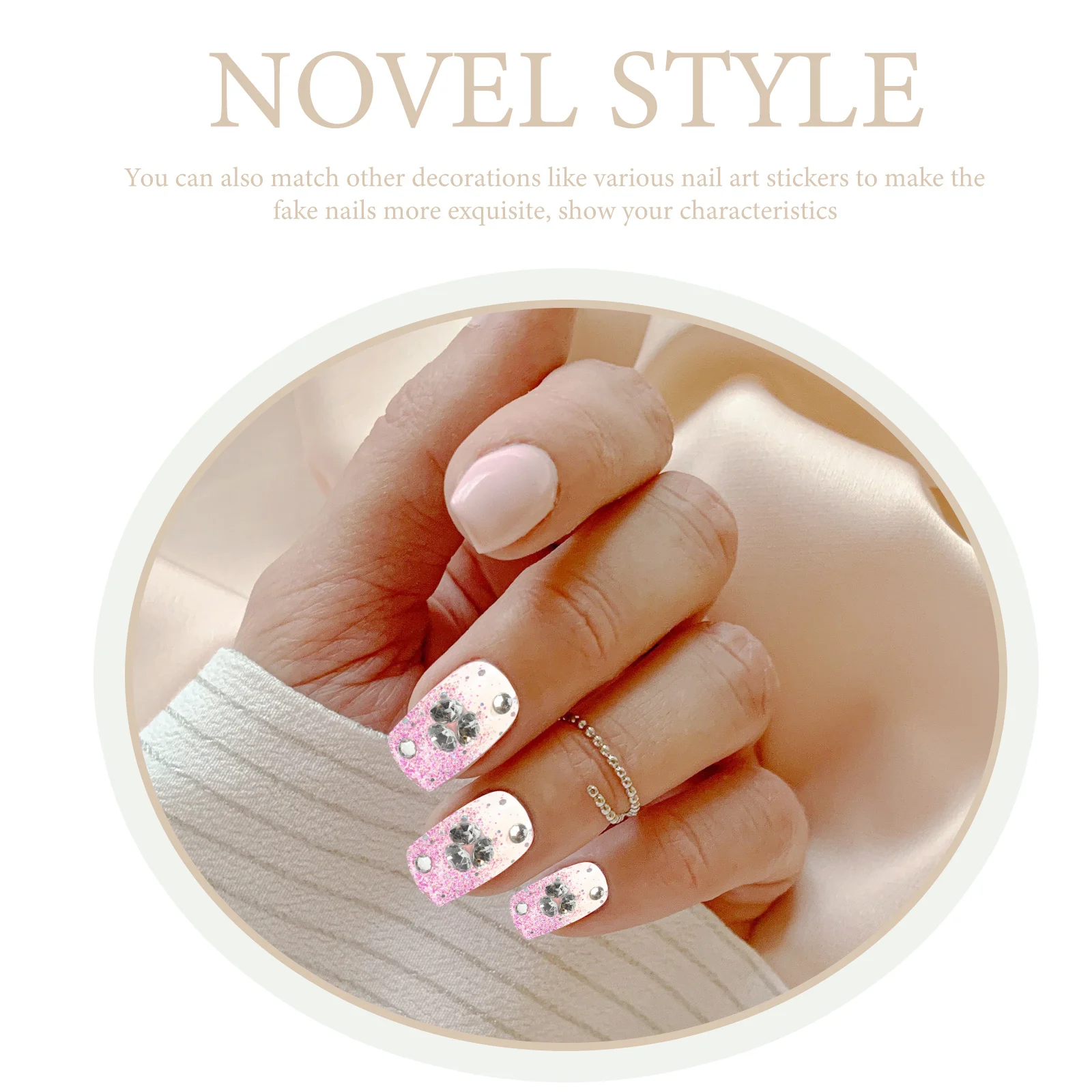 24 pièces faux ongles naturels pointes paillettes violet faux ongles ongles artificiels pour les femmes facile à appliquer manucure de fête de mariage