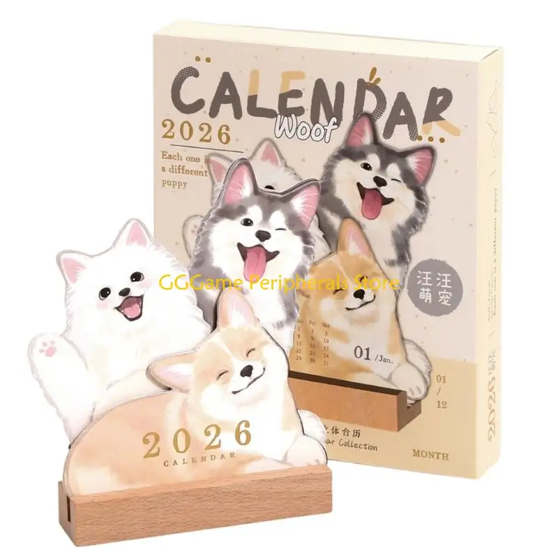 U55B Decorative Desktop Calendar With Animal Pattern Durability Wooden Frame For Efficient Schedule Management