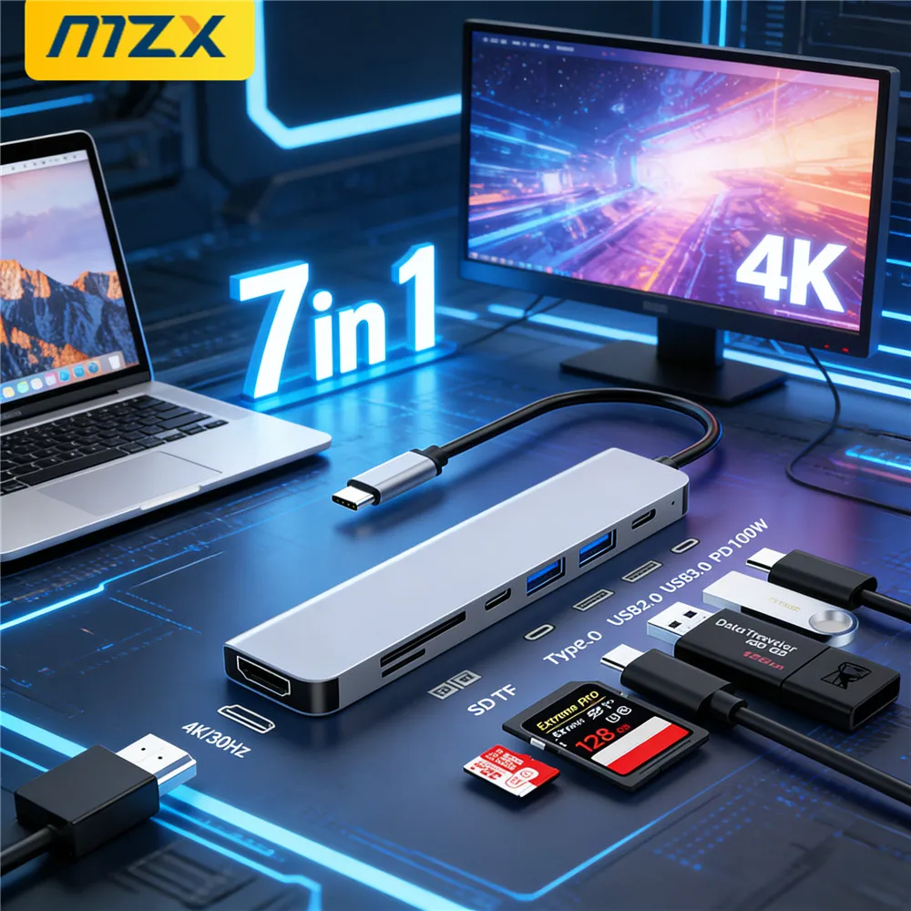 MZX 7/8 in 1 4K USB C 3.0 Docking Station HDMI-Compatible Hub Concentrator Multi-hub Type Adapter Splitter 3 0 Laptop Dock Hubs