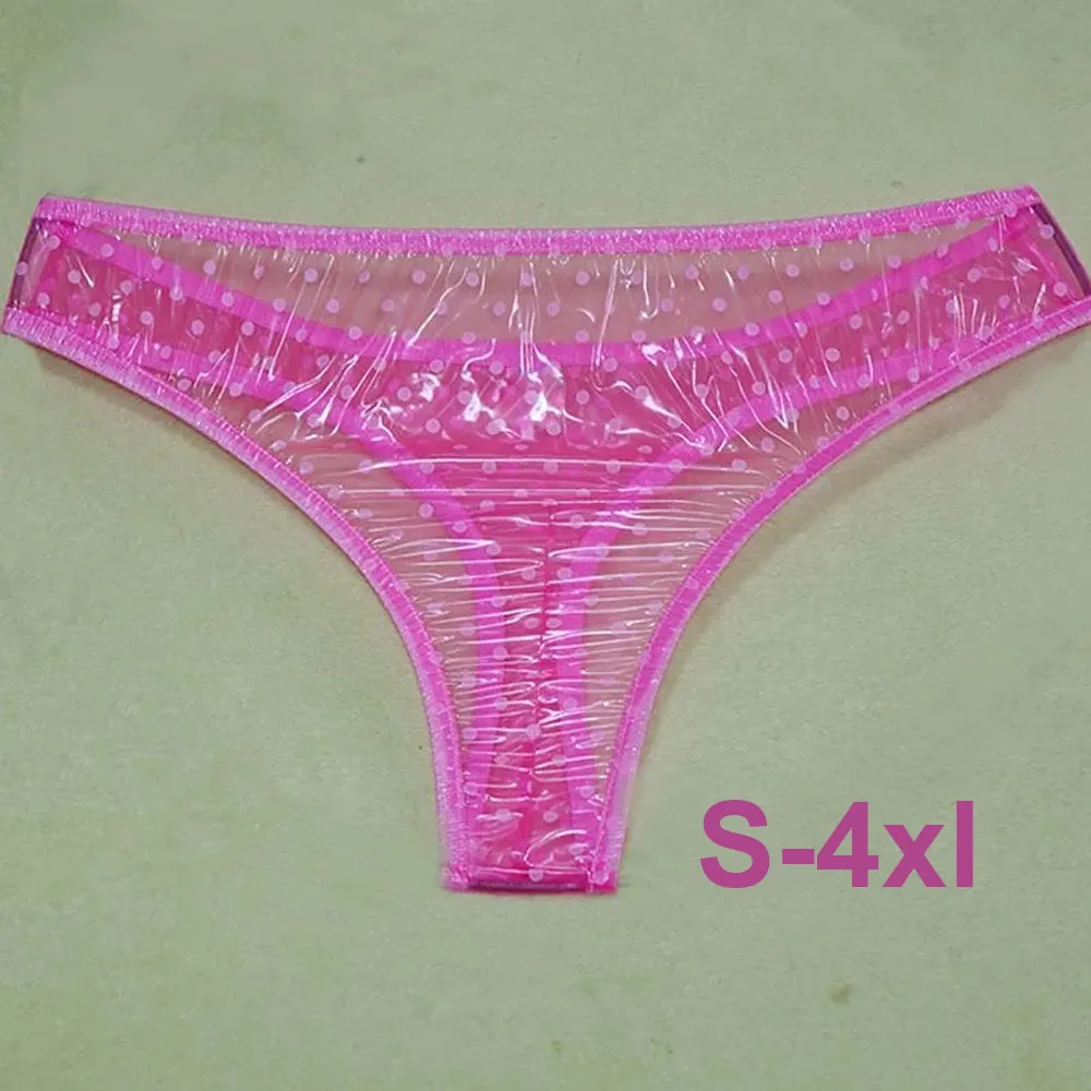 

Men Sexy Polka Dot Transparent Soft PVC Plastic Low Waist Thong G-Strings Sissy Underpants Gay Erotic Briefs Waterproof Panties