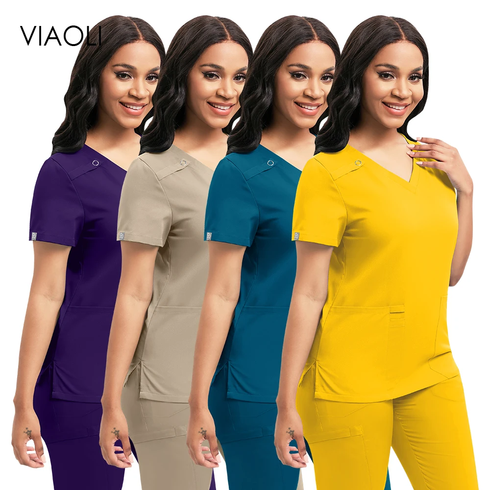 Hot Selling Straight Pants Set Multi Colored Workwear Women Veterinary Uniform Pet Shop Lab Work Clothes Doctor Nurse Scrub Set