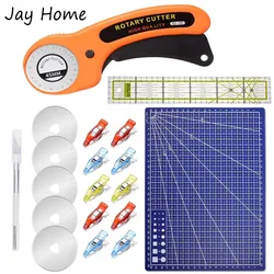 15Pcs 45mm Rotary Cutter Kit & Cutting Mat & Patchwork Ruler & Sewing Clips for Cloths Fabric Leather DIY Sewing Craft Tools