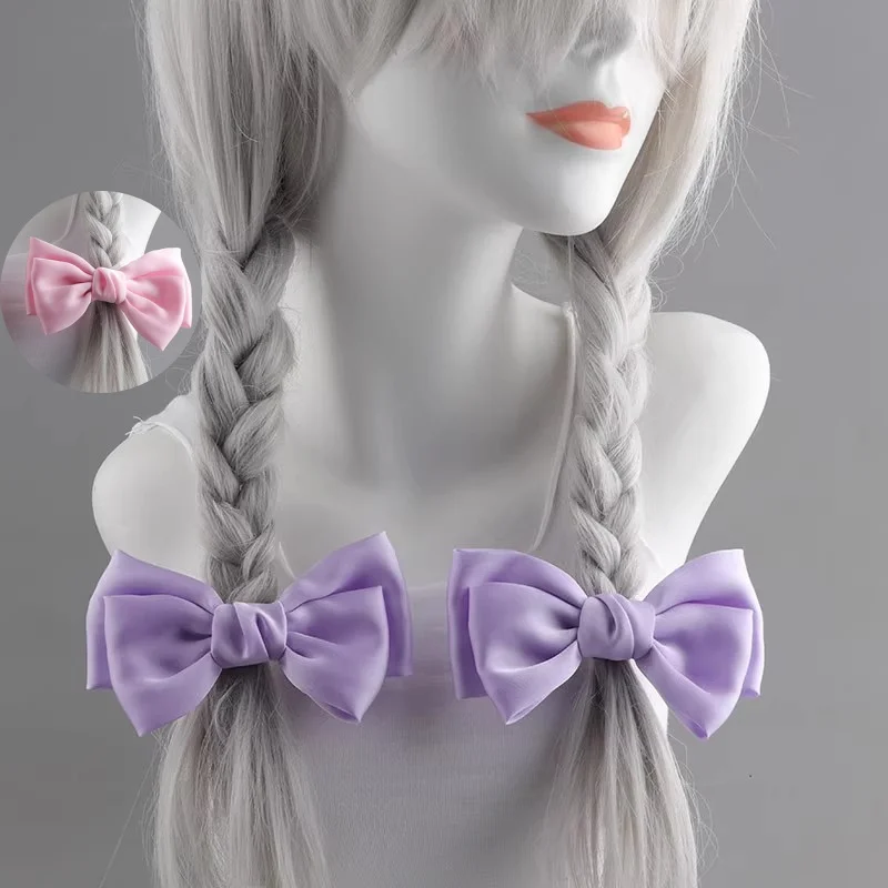 1 Pair Harajuku Double Ponytail Bow Hair Clip Magic Sweet Girl Ribbon Hair Accessory Clip Purple Princess Satin Hairpin