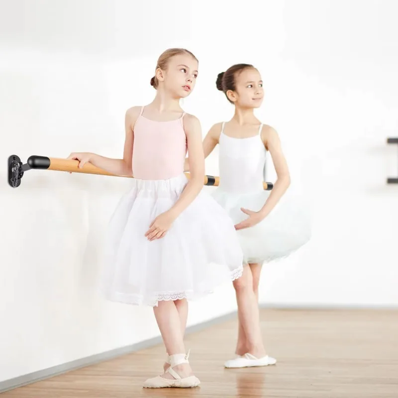 Ballerina Wooden Gym Bar Ballet Bar Wall Mount Ballet Barre Solid Wood Dance Bar with Height Adjustable Metal Brackets