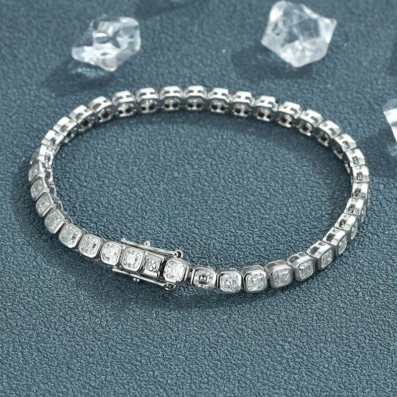 

Luxury Solid Platinum PT950 Women's Moissanite Diamond Asche Bracelet Full Diamond Square Diamond Tennis Chain