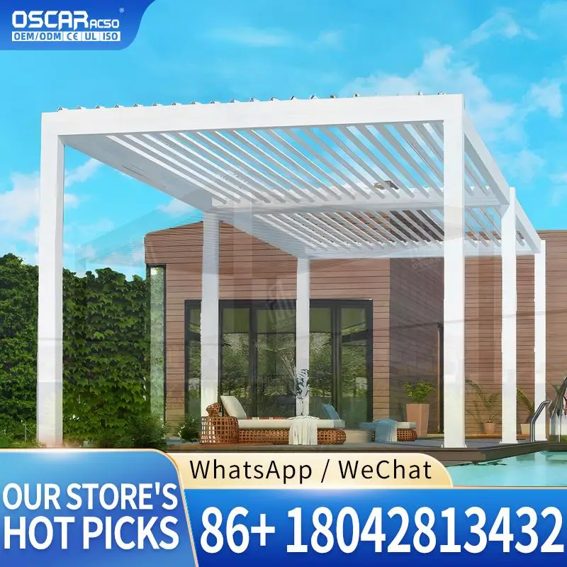 3x3 3x4 Waterproof Outdoor Aluminium Motorized Adjustable Louvered Roof Bioclimatic Structure Patio Shelter for Garden Backyard