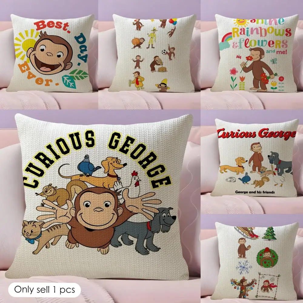 Cartoon C-Curious Georg Cushion Cover Natural Linen Pillow Case Double-Sided Print Decorative Sofa Pillowcase Home Decor Gift