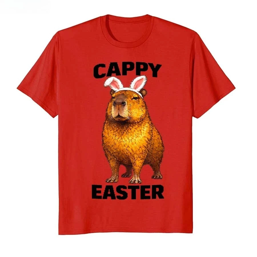 Cappy Easter Funny Capybara Bunny Ears Animal Meme T-shirt for Women Summer Fashion Short Sleeve Tops Happy Easter Print Clothes
