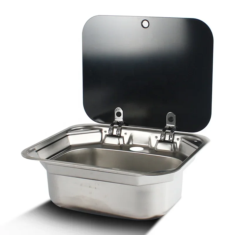 TYTXRV Caravan accessories RV Caravan Boat 304 Stainless Steel Single Hand Wash Basin Sink with Tempered Glass Lid