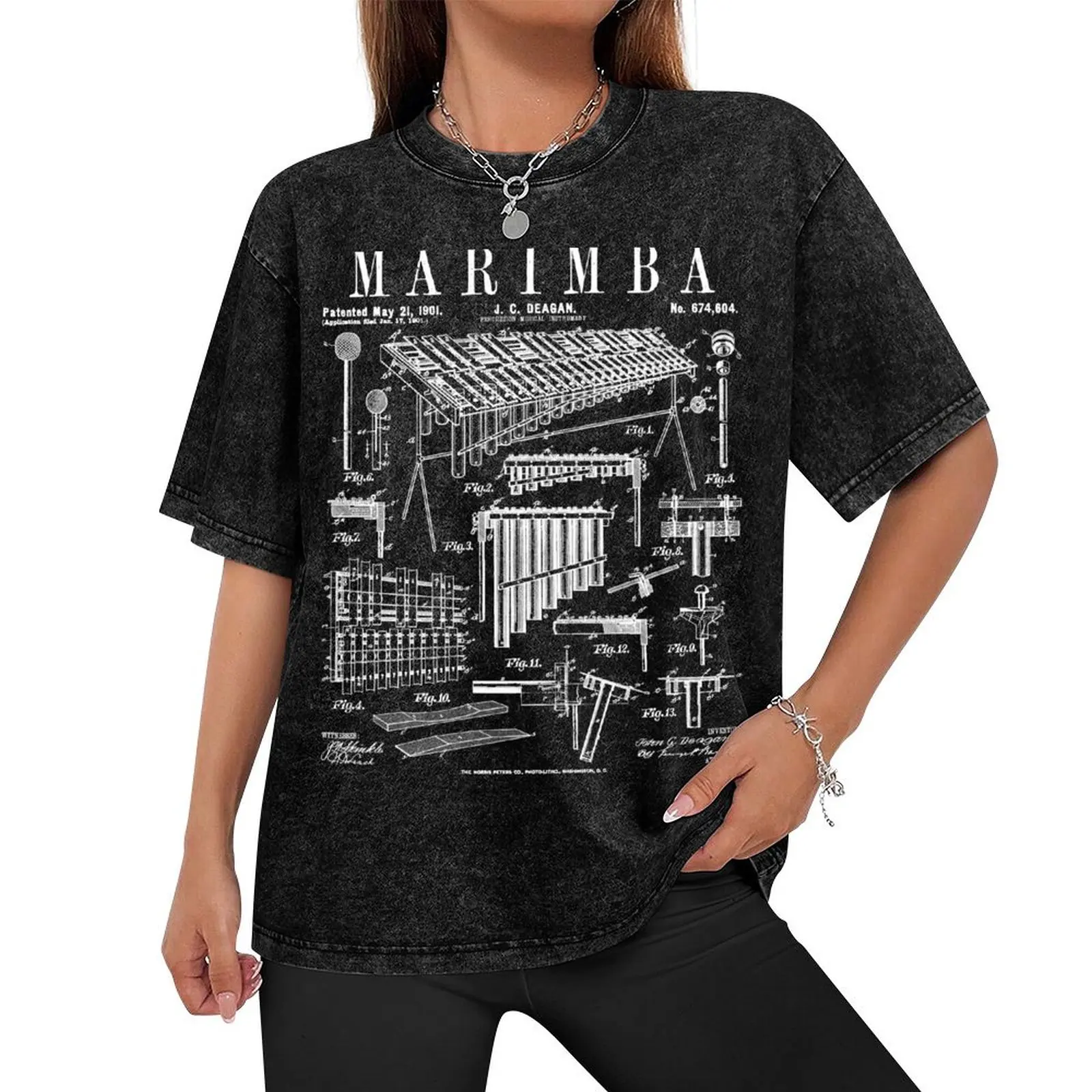 Marimba Player Percussion Musical Instrument Vintage Patent T-Shirt summer top mens designer t shirt