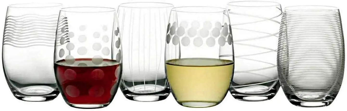 Copas de vino grabadas sin tallo Cheers, cristal fino europeo sin plomo, 17 unidades para vino tinto o blanco - Juego de 6