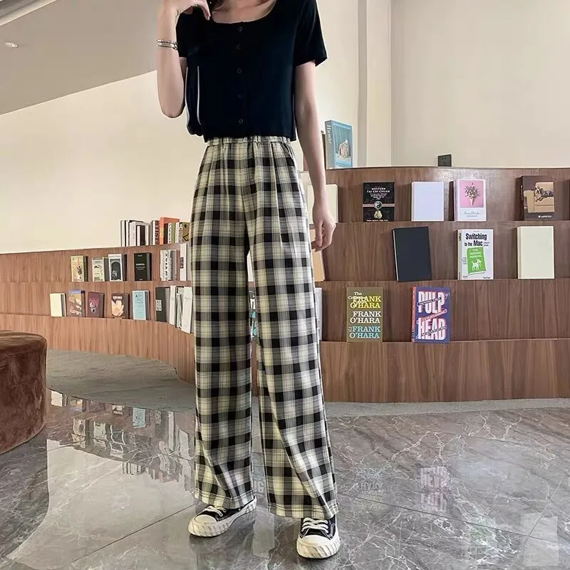 Women\'s new fashionable loose black checkered summer Harajuku student street wear harem pants women\'s chic