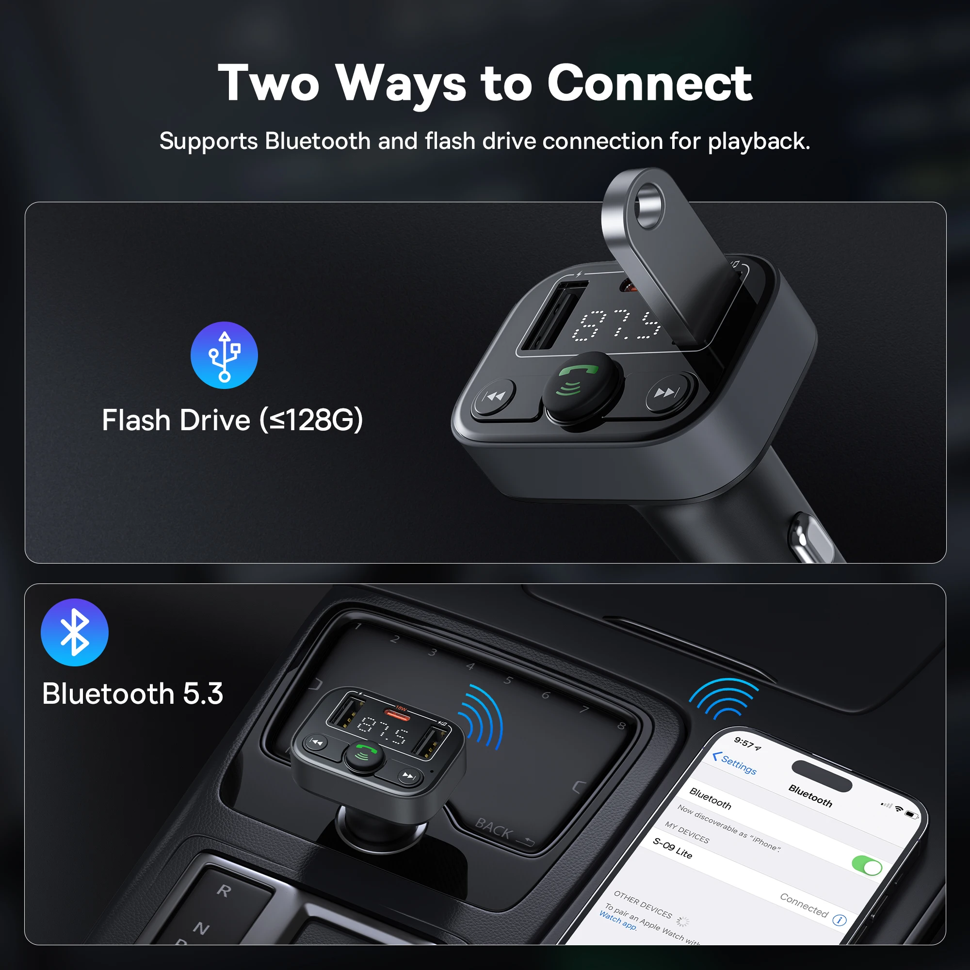 Baseus Car FM Transmitter Handsfree Wireless Bluetooth 5.3 with PD 18W Fast Car Charger Dual USB Car Radio Modulator MP3 Player